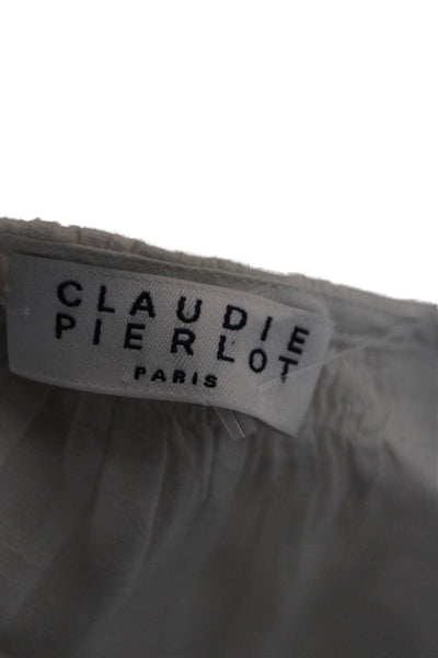 Claudie Pierlot Women White Boho Round Neck Long Sleeve Blouse Size S