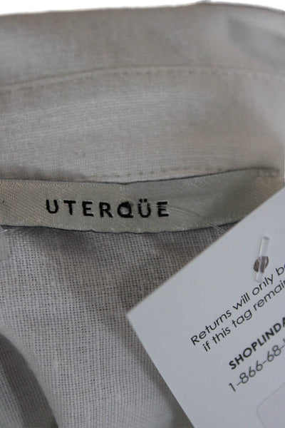 Uterque Women White Cotton Linen Collared Long Sleeve Button Up Blouse Size S