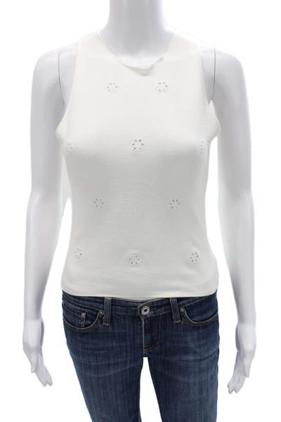 Zara Women Basic Tank Top White Floral High Neck Sleeveless Viscose Size M