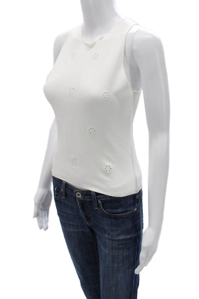 Zara Women Basic Tank Top White Floral High Neck Sleeveless Viscose Size M