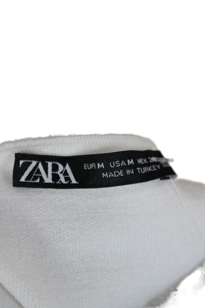 Zara Women Basic Tank Top White Floral High Neck Sleeveless Viscose Size M