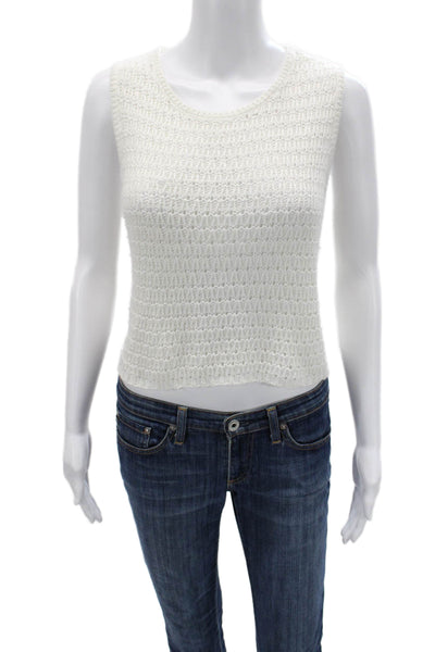 Topshop Women Cropped Tank White Round Neck 100% Acrylic Boho Size 12
