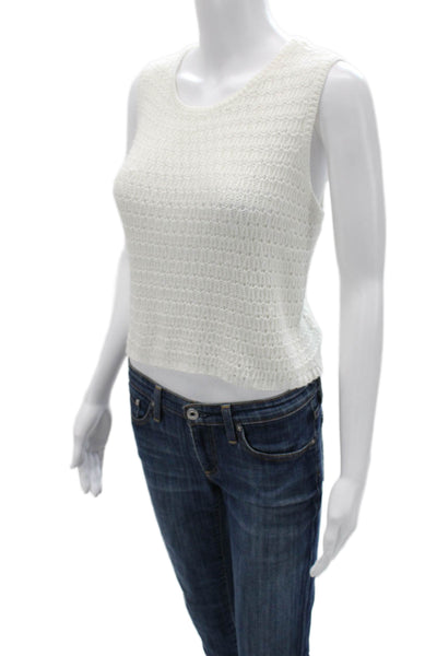 Topshop Women Cropped Tank White Round Neck 100% Acrylic Boho Size 12