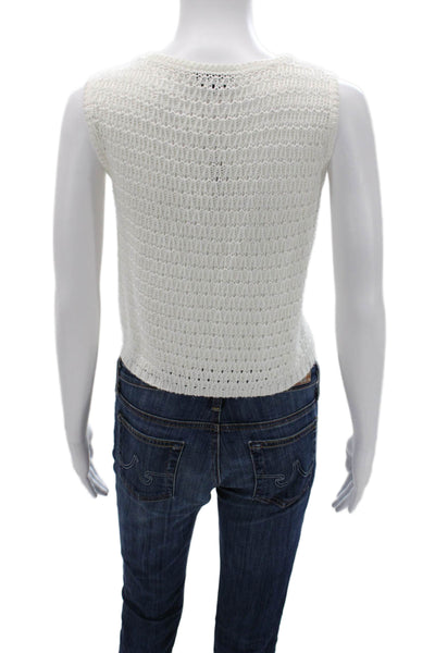 Topshop Women Cropped Tank White Round Neck 100% Acrylic Boho Size 12