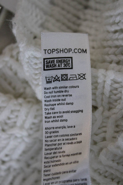Topshop Women Cropped Tank White Round Neck 100% Acrylic Boho Size 12