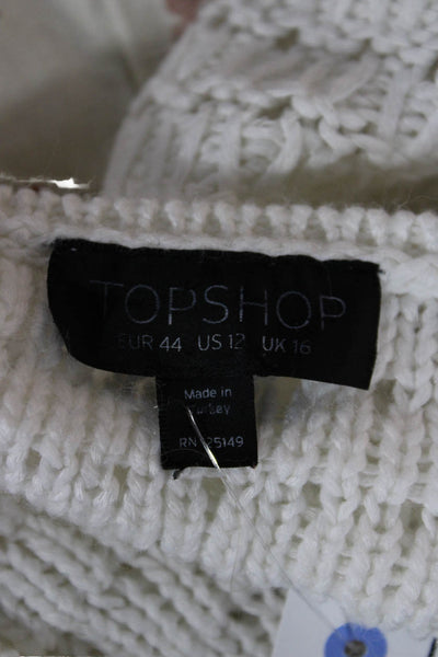 Topshop Women Cropped Tank White Round Neck 100% Acrylic Boho Size 12