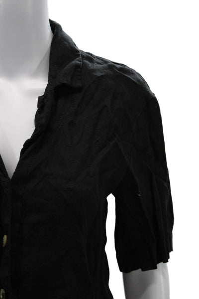 Stateside Women Cropped Button-Up Black Linen Collared Short Sleeve Size XS