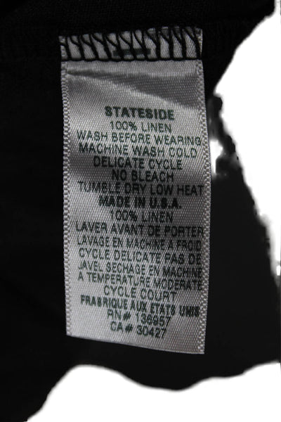 Stateside Women Cropped Button-Up Black Linen Collared Short Sleeve Size XS