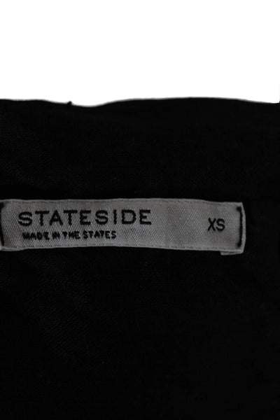 Stateside Women Cropped Button-Up Black Linen Collared Short Sleeve Size XS