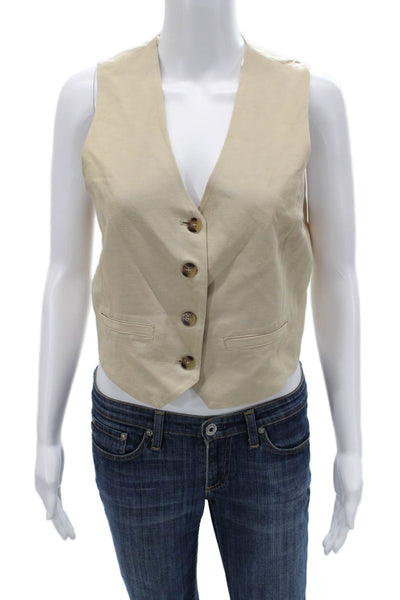 Zara Womens Classic Beige Acetate V-Neck Button Sleeveless Vest Size XS