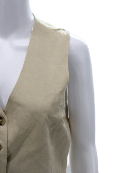 Zara Womens Classic Beige Acetate V-Neck Button Sleeveless Vest Size XS