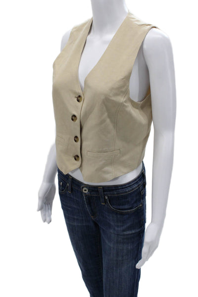 Zara Womens Classic Beige Acetate V-Neck Button Sleeveless Vest Size XS
