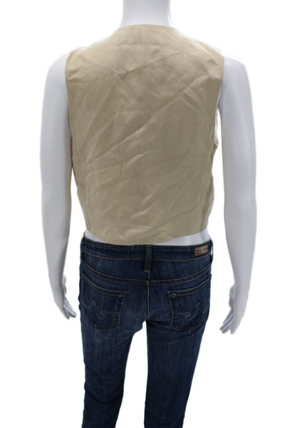 Zara Womens Classic Beige Acetate V-Neck Button Sleeveless Vest Size XS