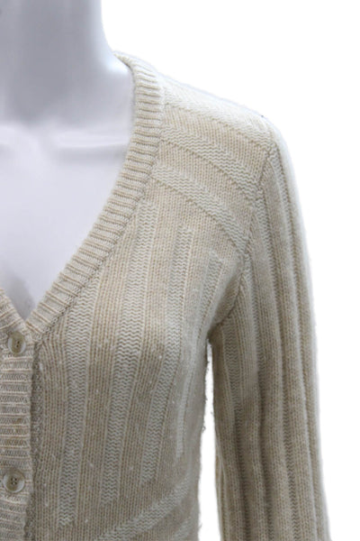Naadam Unisex Beige V-Neck Striped Wool Cashmere Cardigan Button Size XS