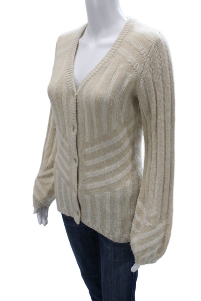 Naadam Unisex Beige V-Neck Striped Wool Cashmere Cardigan Button Size XS