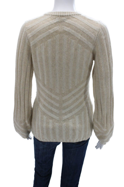 Naadam Unisex Beige V-Neck Striped Wool Cashmere Cardigan Button Size XS