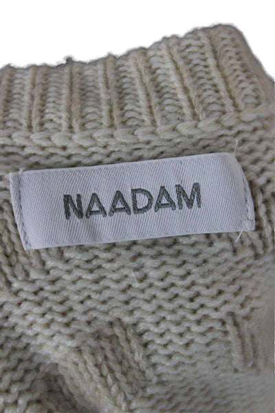 Naadam Unisex Beige V-Neck Striped Wool Cashmere Cardigan Button Size XS
