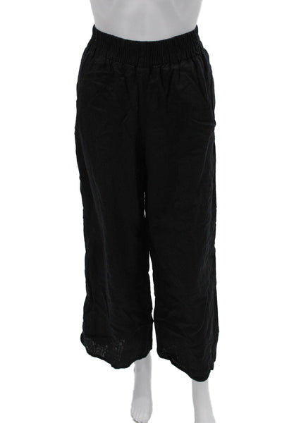 Zara Women Cropped Black Linen Blend Pants Size S