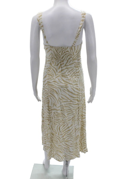 Zara Women Beige Animal Print Slip Midi Dress Sleeveless Viscose Linen Size XS