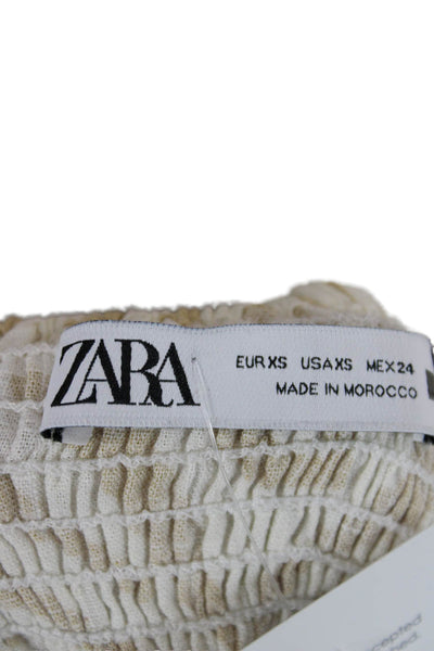 Zara Women Beige Animal Print Slip Midi Dress Sleeveless Viscose Linen Size XS