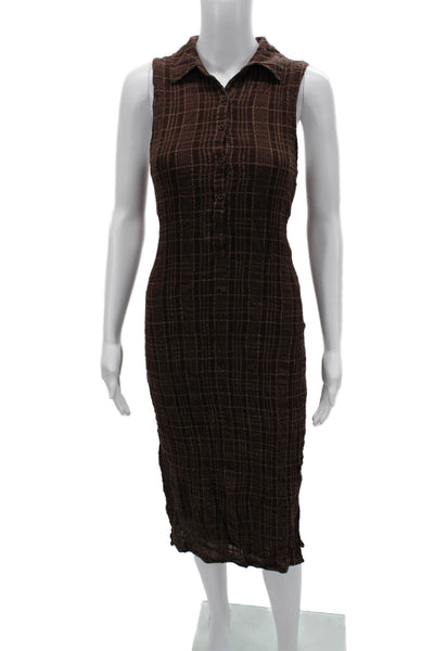 Bella Dahl Womens Brown Plaid Collared Sleeveless Shirt Dress Size S