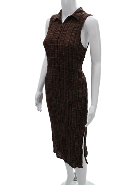 Bella Dahl Womens Brown Plaid Collared Sleeveless Shirt Dress Size S