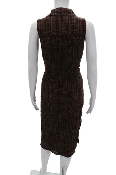 Bella Dahl Womens Brown Plaid Collared Sleeveless Shirt Dress Size S