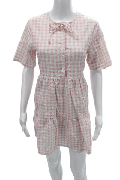 Charlie Holiday Women Pink Cotton Checked Shirt Dress Size 4