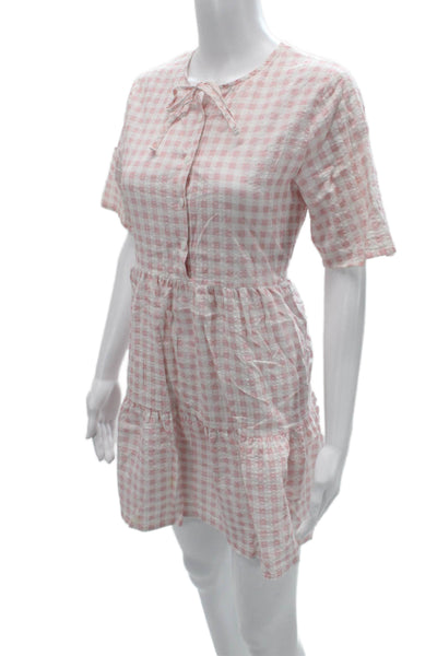 Charlie Holiday Women Pink Cotton Checked Shirt Dress Size 4