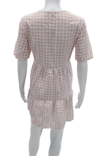 Charlie Holiday Women Pink Cotton Checked Shirt Dress Size 4