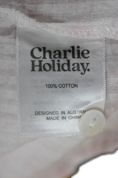 Charlie Holiday Women Pink Cotton Checked Shirt Dress Size 4