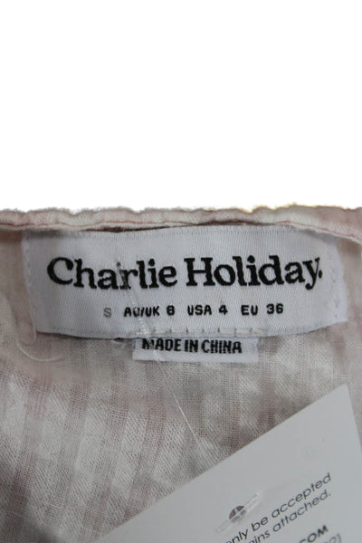 Charlie Holiday Women Pink Cotton Checked Shirt Dress Size 4