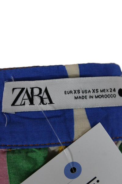 Zara Women A-Line Pleated Long Geometric Black Cotton Poly Skirt Size XS