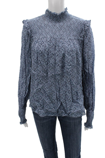 & Other Stories Womens Blue Floral High Neck Long Sleeve Viscose Blouse Size XS