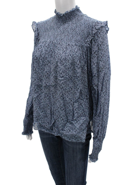 & Other Stories Womens Blue Floral High Neck Long Sleeve Viscose Blouse Size XS