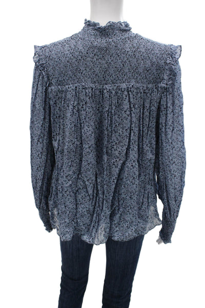 & Other Stories Womens Blue Floral High Neck Long Sleeve Viscose Blouse Size XS
