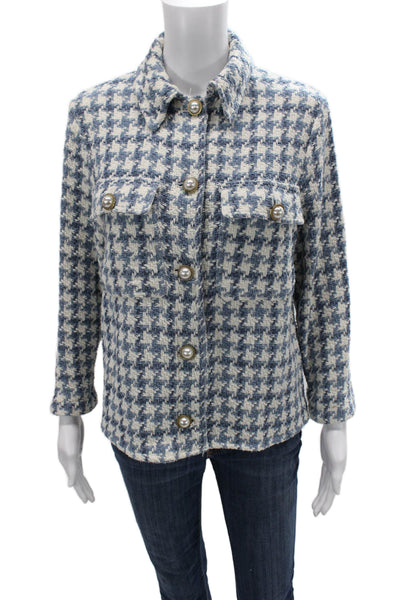Zara Women Checked Blue Collared Button Long Sleeve Polyester Jacket Size S