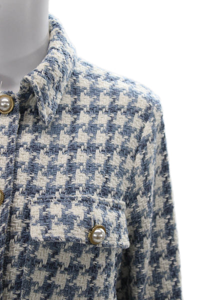 Zara Women Checked Blue Collared Button Long Sleeve Polyester Jacket Size S