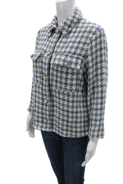 Zara Women Checked Blue Collared Button Long Sleeve Polyester Jacket Size S
