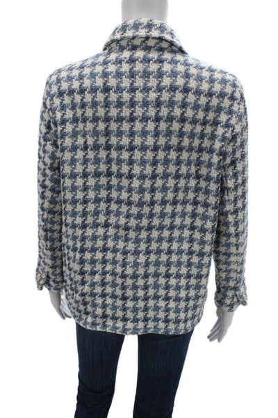 Zara Women Checked Blue Collared Button Long Sleeve Polyester Jacket Size S