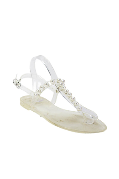 Stuart Weitzman Womens Transparent Faux Pearl Detail Sandals Clear Size 8