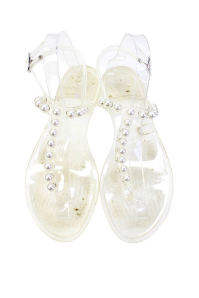 Stuart Weitzman Womens Transparent Faux Pearl Detail Sandals Clear Size 8