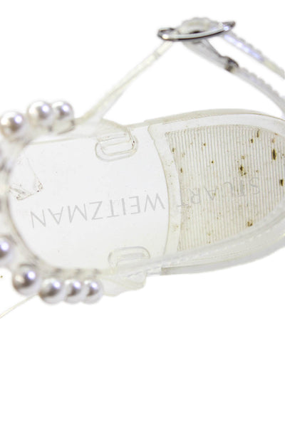 Stuart Weitzman Womens Transparent Faux Pearl Detail Sandals Clear Size 8