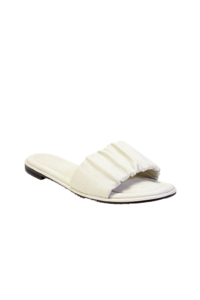 J Crew Womens Leather Rouched Detail Slide Sandals White Size 8