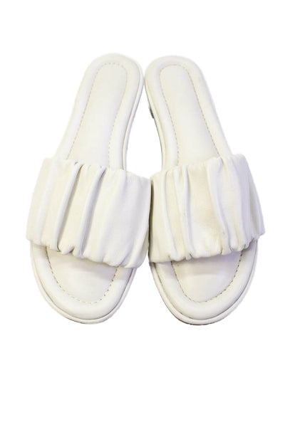 J Crew Womens Leather Rouched Detail Slide Sandals White Size 8