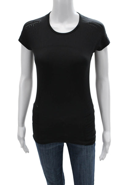 Lululemon Womens Laser Cut Detail Crew Neck Short Sleeve Active Top Black Size 2