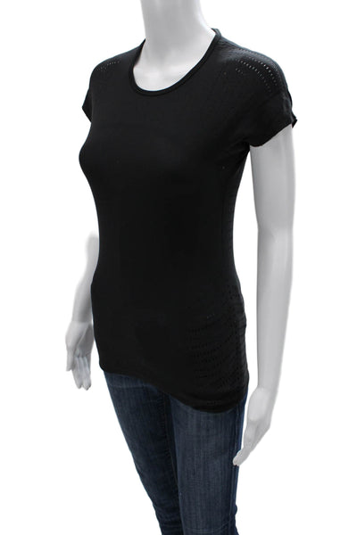 Lululemon Womens Laser Cut Detail Crew Neck Short Sleeve Active Top Black Size 2