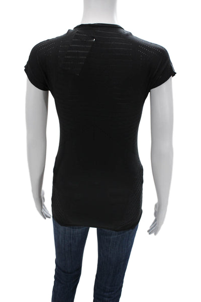 Lululemon Womens Laser Cut Detail Crew Neck Short Sleeve Active Top Black Size 2
