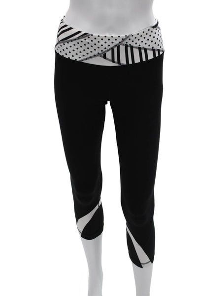 Lululemon Women Black Polka Dot Striped Capri Leggings 77% Nylon Size 4