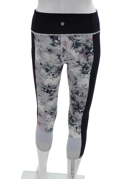 Lululemon Women Capri Leggings Black Floral Nylon Blend Size 4